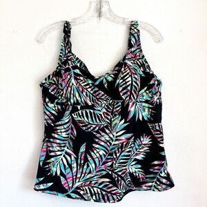 St. John’s BayTropical Leaf Print Tankini Swimsuit Top Only Size 20W Black with